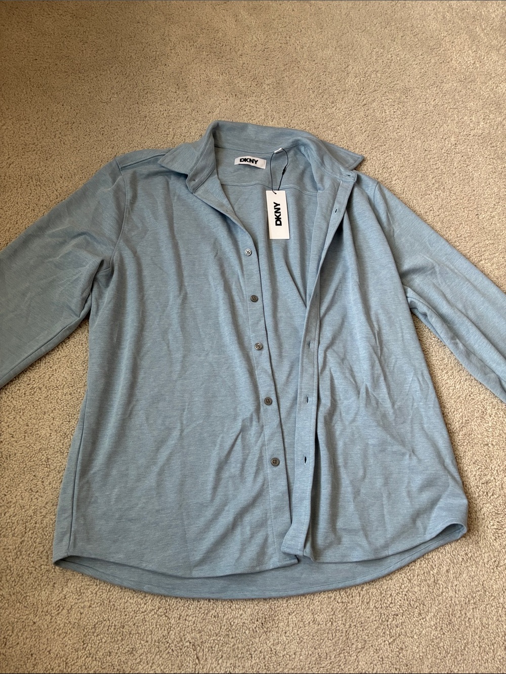 New DKNY Men’s Sky Blue Long-Sleeve Button-Down Shirt stretchy size L